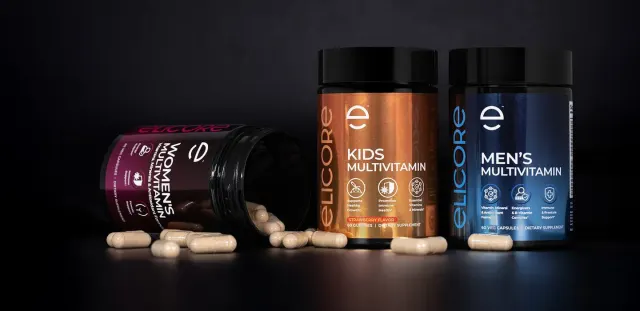 Elicore multivitaminlari: ayollar, bolalar va erkaklar uchun uchta banka
