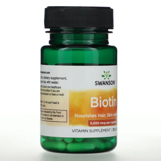 Swanson Biotin 5,000 mcg 30 Vegan Caps