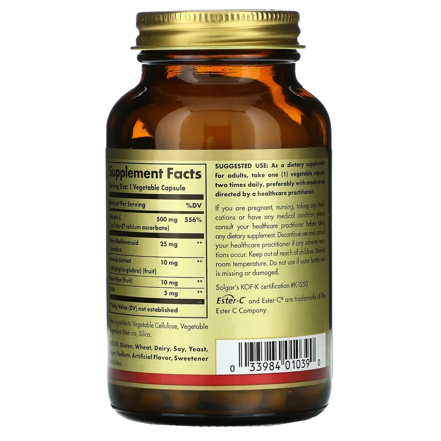 Solgar, Ester-C Plus, витамин C, 500 мг, 100 вегетарианских капсул