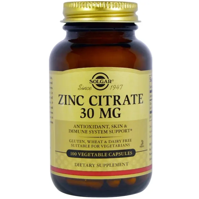 SOLGAR ZINC CITRATE 30 MG 100 VEG CAPS