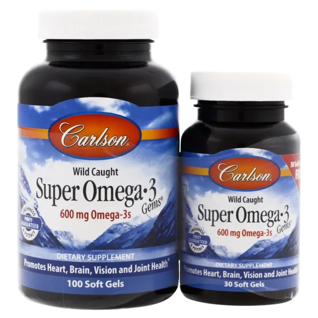 Carlson, Super Omega-3 Gems®, высокоэффективные омега-3 кислоты из рыбы дикого улова, 100 + 30 капсул