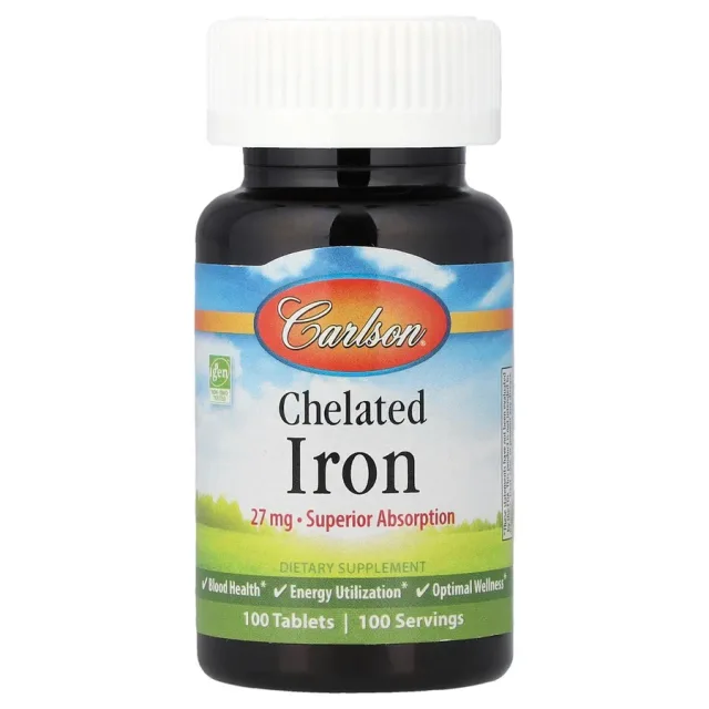 CARLSON LABS CHELATED IRON. 27MG. 100 TABLETS