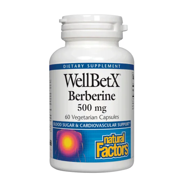 Natural Factors, WellBetX, берберин, 500 мг, 60 вегетарианских капсул