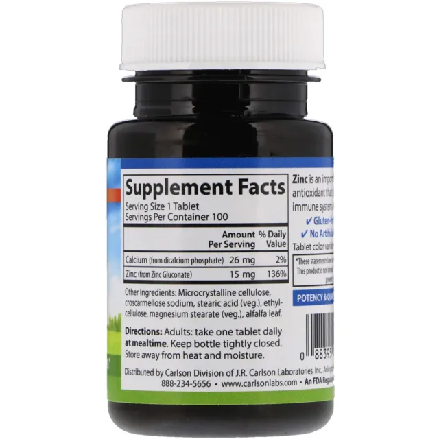 Carlson, Zinc, 15 mg