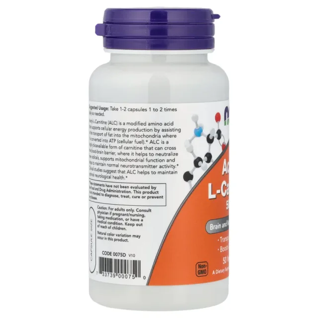 NOW FOODS ACETHYL L-CARNITINE 500 MG 50 VEG CAPS